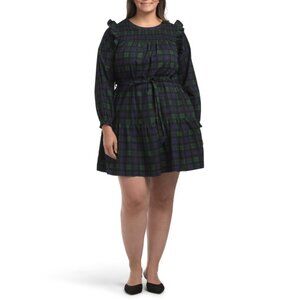 LEA Black Plus Blackwatch Smocked Top Mini Dress